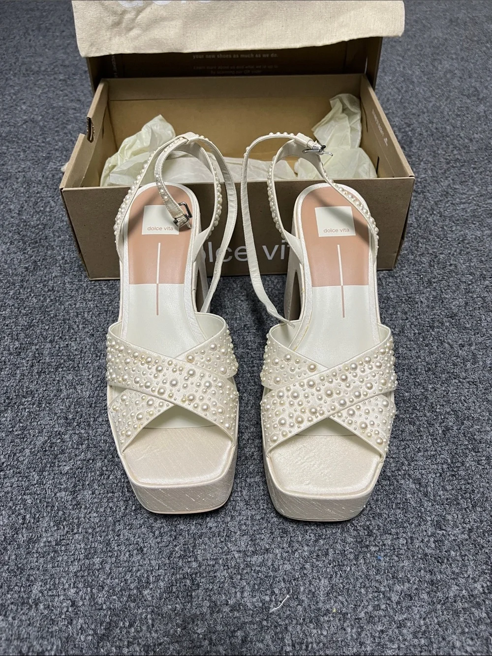 Dolce Vita Ivory Pearl-Studded Platform Sandals